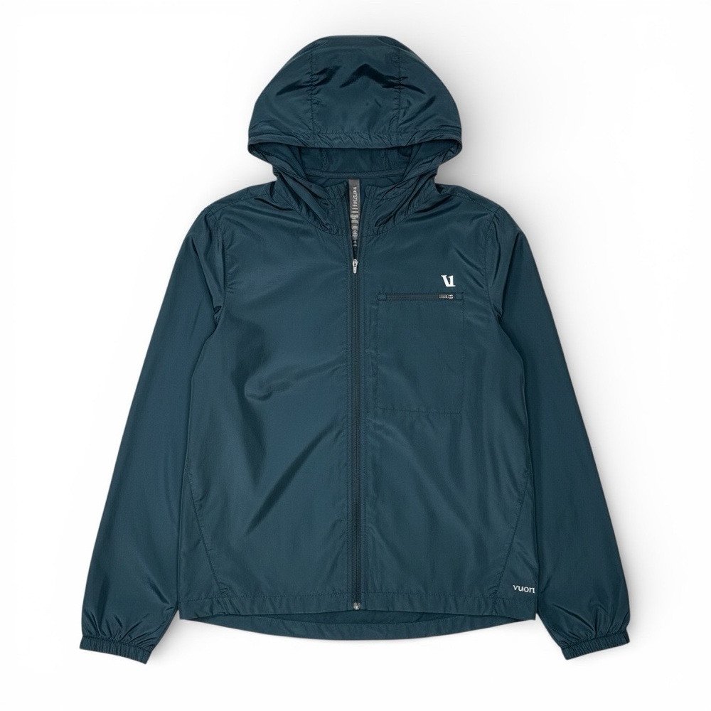 Vuori Daybreak Running Windbreaker Jacket Dark Teal Hooded Men's S